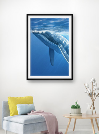手绘鲸鱼素材鲸鱼客厅装饰画模板