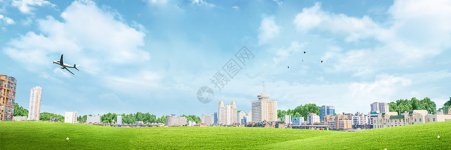 草地房子城市背景设计图片