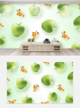清新植被花卉现代简约清新苹果背景墙模板