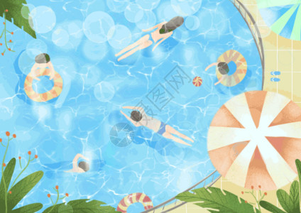 轻松一夏夏日游泳池插画gif动图高清图片