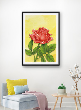 花与茶浪漫玫瑰装饰画模板