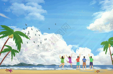 海边沙滩椰树青春毕业季gif高清图片