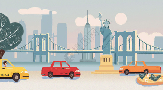 以色列地标让插画带你去旅行 美国纽约gif高清图片