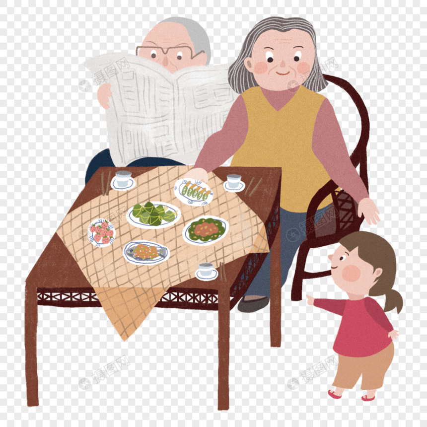 爷爷奶奶与小女孩的午饭图片