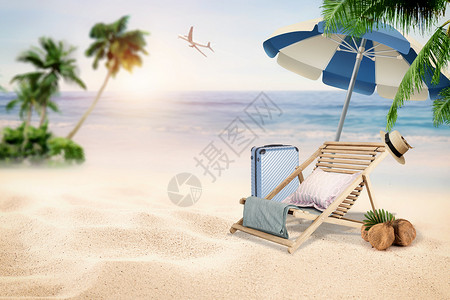 海滩躺椅海边旅行设计图片