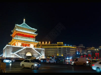 西安钟楼夜景西安车流夜景GIF高清图片