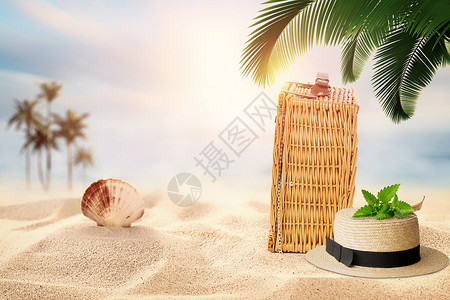 海边沙滩椰树海边旅行设计图片