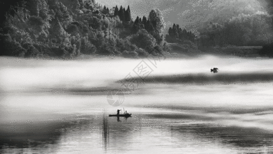 充满中国风的江南水乡雾气景色gif动图图片