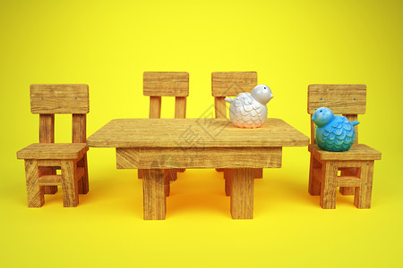小木头桌子和椅子 童年记忆设计图片