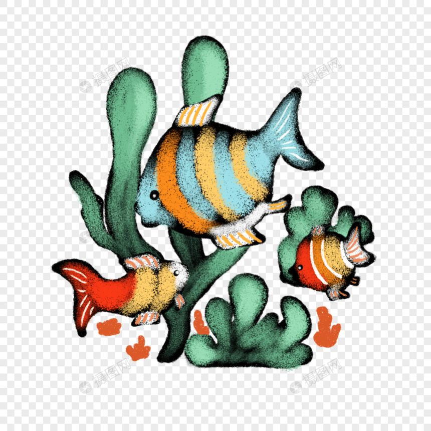 卡通多彩热带鱼插图图片