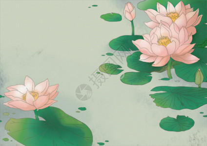 水墨立夏池塘中国风荷花插画gif动图高清图片