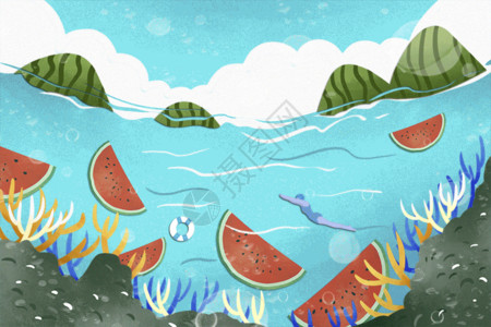 海底珊瑚礁清凉夏日插画gif动图高清图片