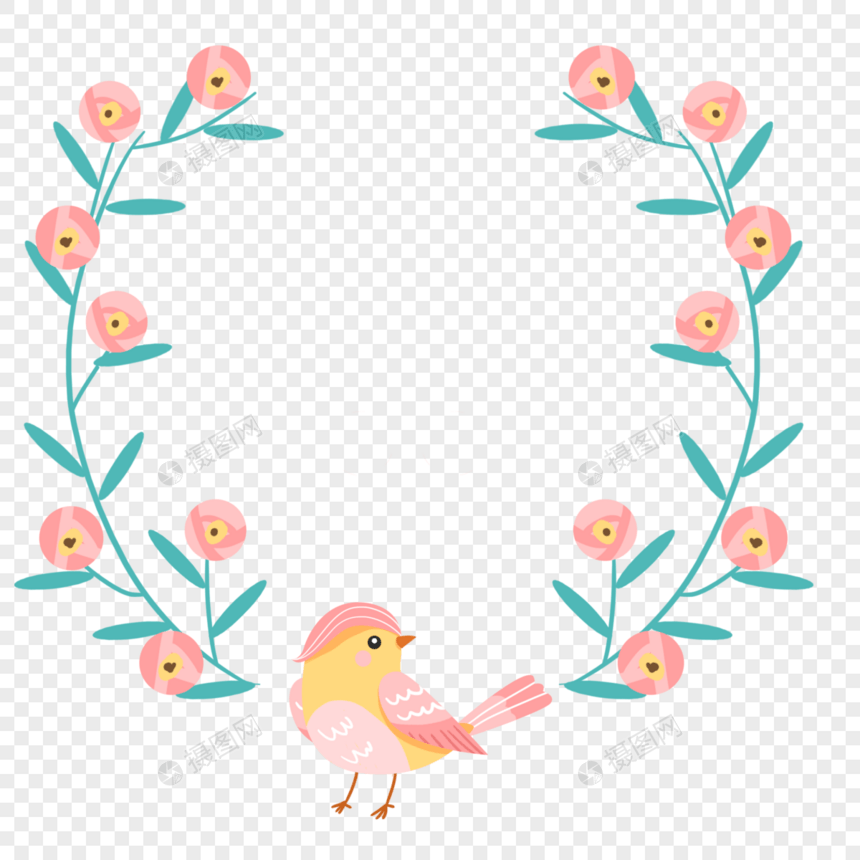 手绘小鸟花朵装饰花边边框图片