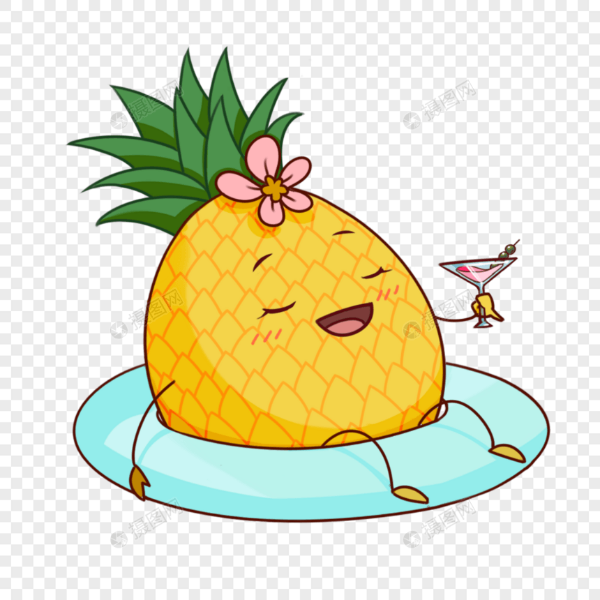 戴游泳圈游泳惬意的菠萝小姐图片