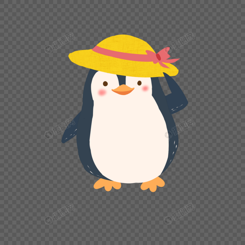 夏日草帽可爱企鹅插画图片