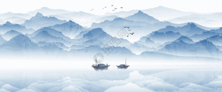 白马装饰画中国风山水画GIF高清图片