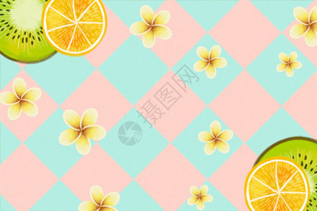 绿色花卉框小清新猕猴桃与橙子插画gif动图高清图片