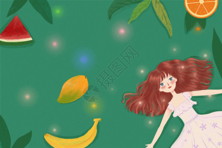 一串香蕉水果女孩插画gif动图高清图片