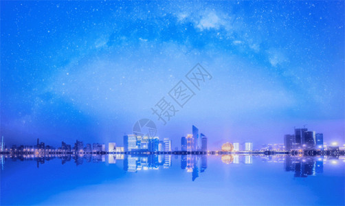 浙江杭州西湖夜景梦幻星空下的钱江新城夜景gif高清图片