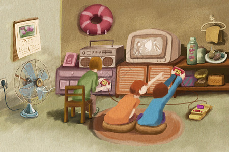 80后的童年儿童节童年回忆打游戏机插画