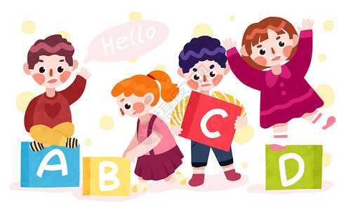 26英文字母儿童与字母插画