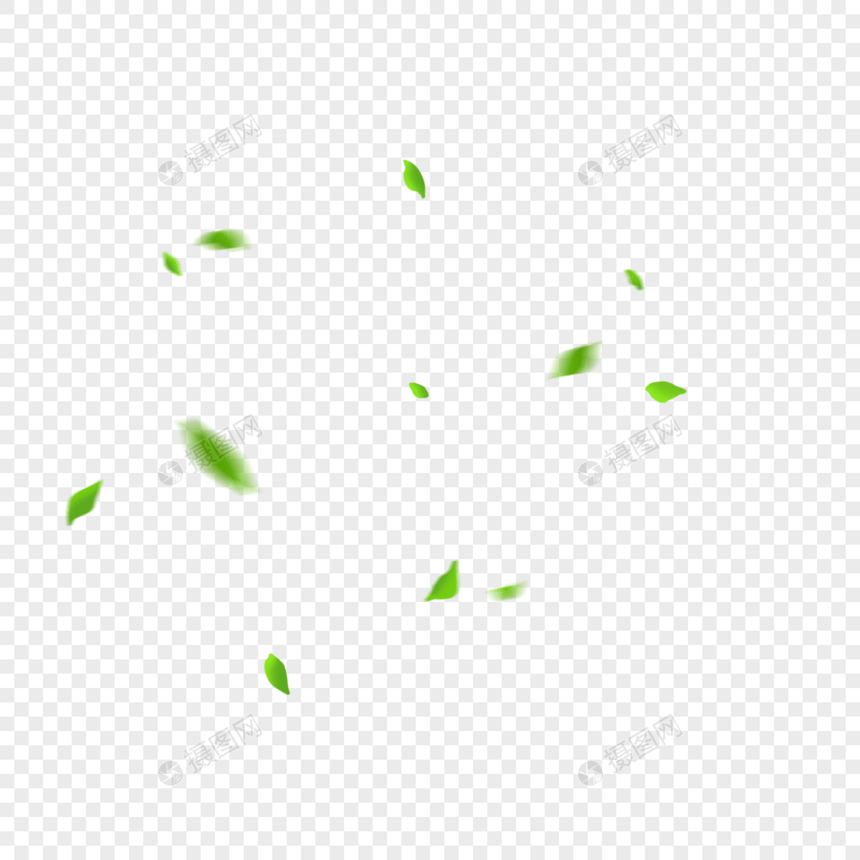 手绘绿叶漂浮素材图片