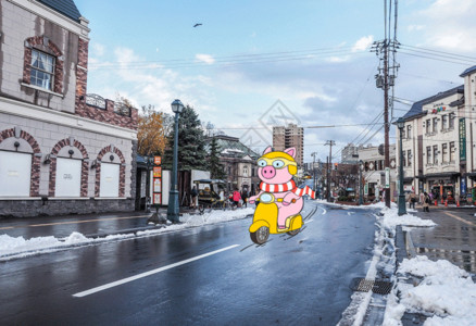 城市景点旅行骑摩托车旅行的小猪  GIF高清图片