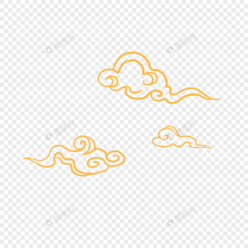 金色线条云朵PNG图片