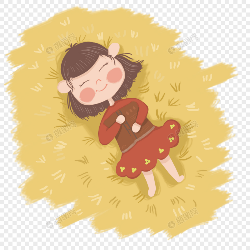 躺在金色的草地上乘凉图片