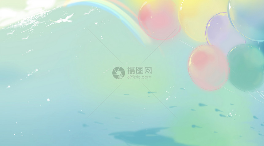 气球海面彩虹之地图片