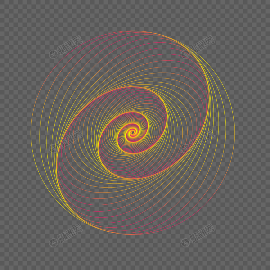 旋涡螺旋发光渐变线条png免抠几何背景图片