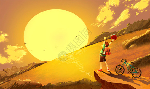 自行车夕阳来一场说走就走的旅行gif高清图片