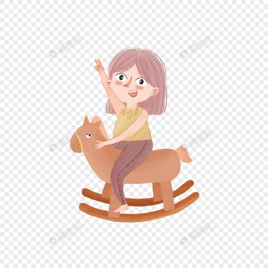 小女孩骑木马图片