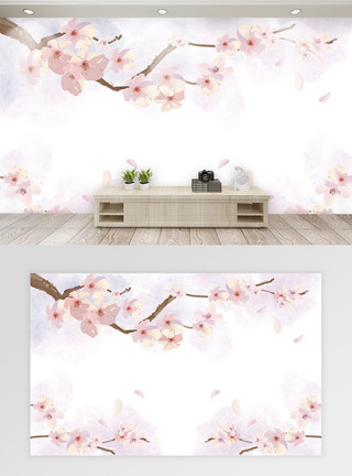 春天桃花风景桃花粉色背景墙模板