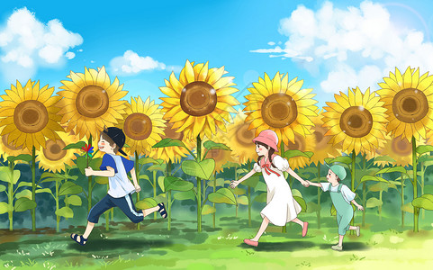 夏天向日葵和女孩高清图片