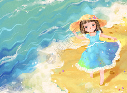 海边散步的姑娘海边女孩 GIF高清图片