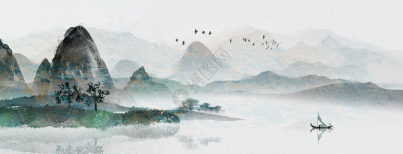 中式相框中国风山水画GIF高清图片