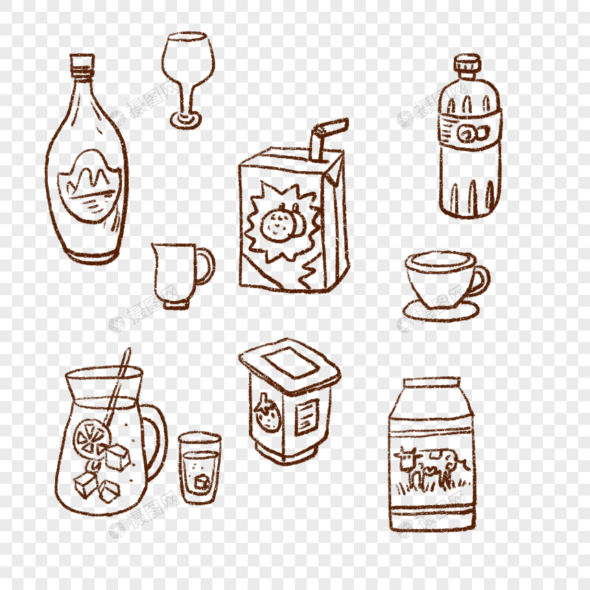 饮品饮料果汁酒手绘简笔画图片