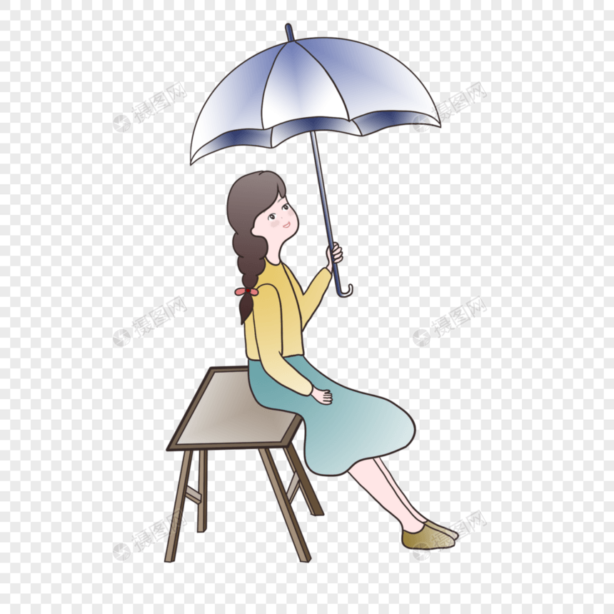 可手账素材雨天打伞等候女孩图片