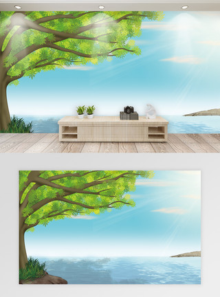 植物树简约风景背景墙模板