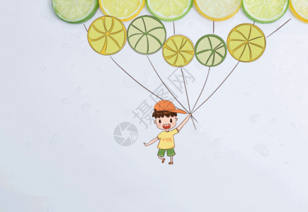 黄色酸柠檬举着柠檬球的小孩gif高清图片