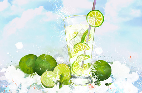 水果饮品海报夏日果汁插画