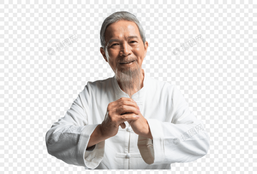 白色胡须老年人抱拳形象图片