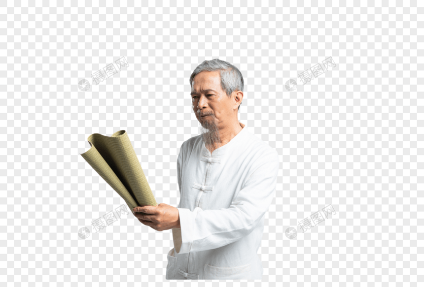 白色胡须老年人看书图片