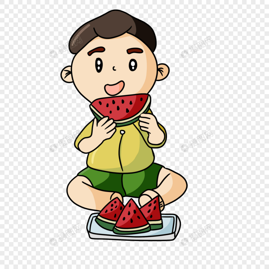 吃西瓜的男孩图片
