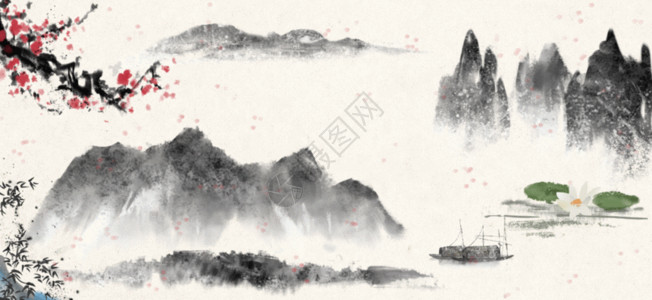 梅兰竹菊装饰画中国风水墨山水画GIF高清图片