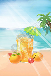 夏天海边果汁插画图片