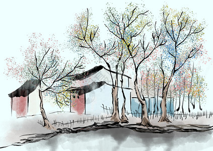 夏日江南乡村背景图片