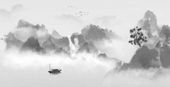 国风照片素材中国风山水画插画