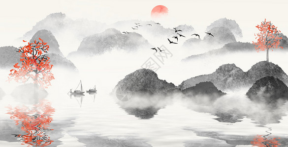 中国风山水画背景图片